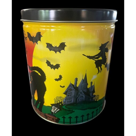 Vintage 1998 Halloween Metal Tins  Ghosts & Black Cats Design - Set Of 2 - 6" - Picture 5 of 8